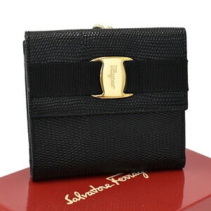 Salvatore Ferragamo Vara Bi fold Wallet Black Leather